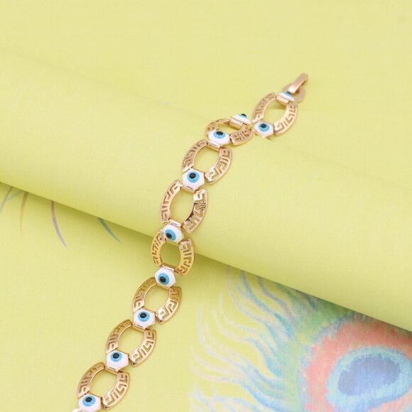 "Rose Gold Evil Eye Bracelet with Geometric Links, XPBL1013 - Picture 4 of 12